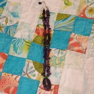 Amethyst Chip And Purple Beaded Necklace with Amethyst Pendant 16"